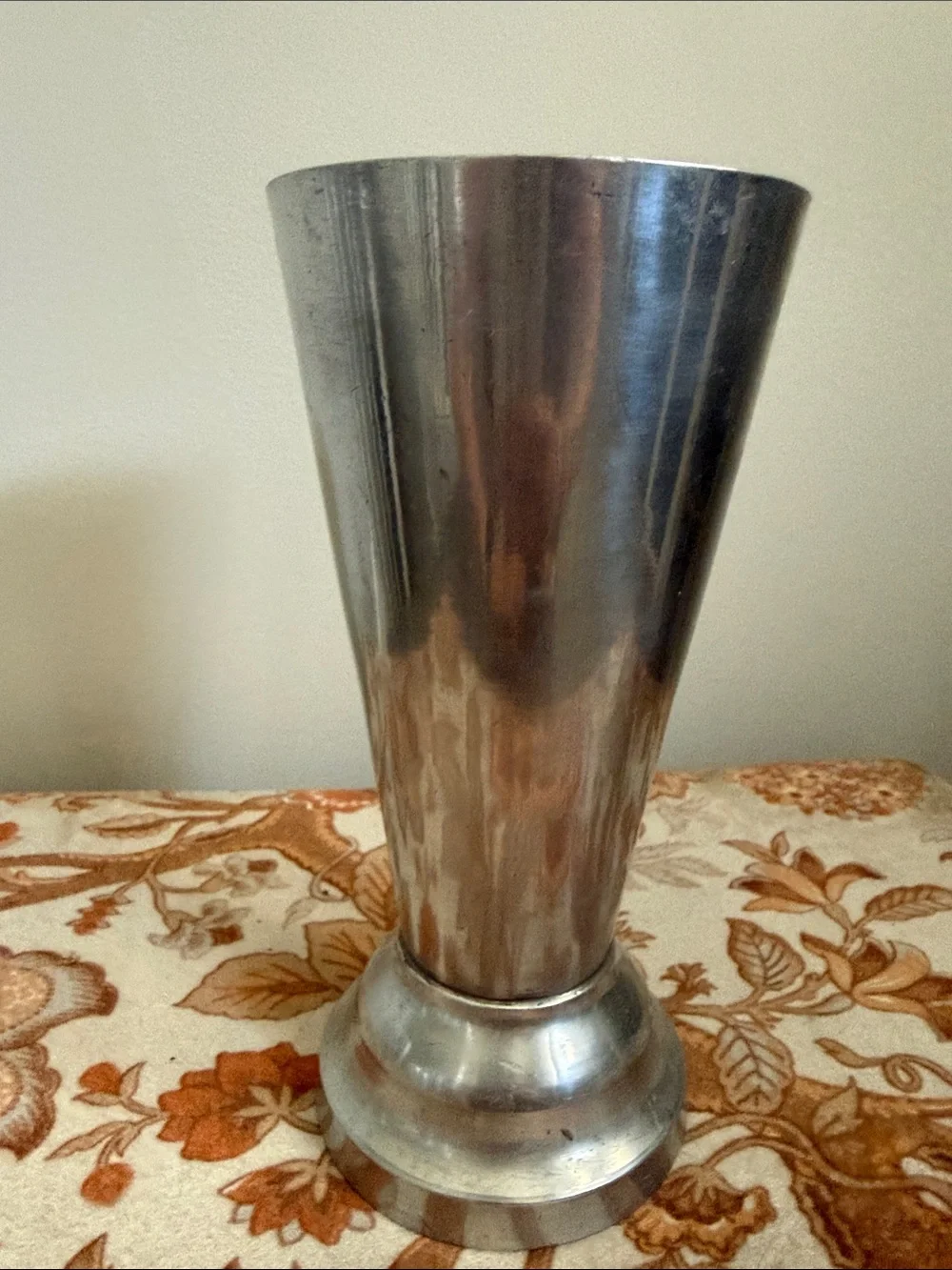 Vintage Pewter Trumpet Vase Rustic Farmhouse Colonial Decor